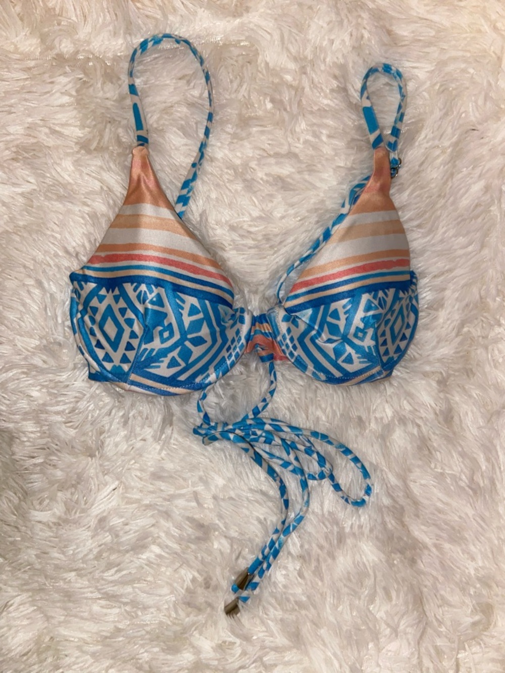 Kenny Flowers Blue and Coral Patterned Bikini Top